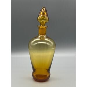 Vintage MCM Italian Amber Glass Empoli Decanter 
And Topper Genie Bottle READ